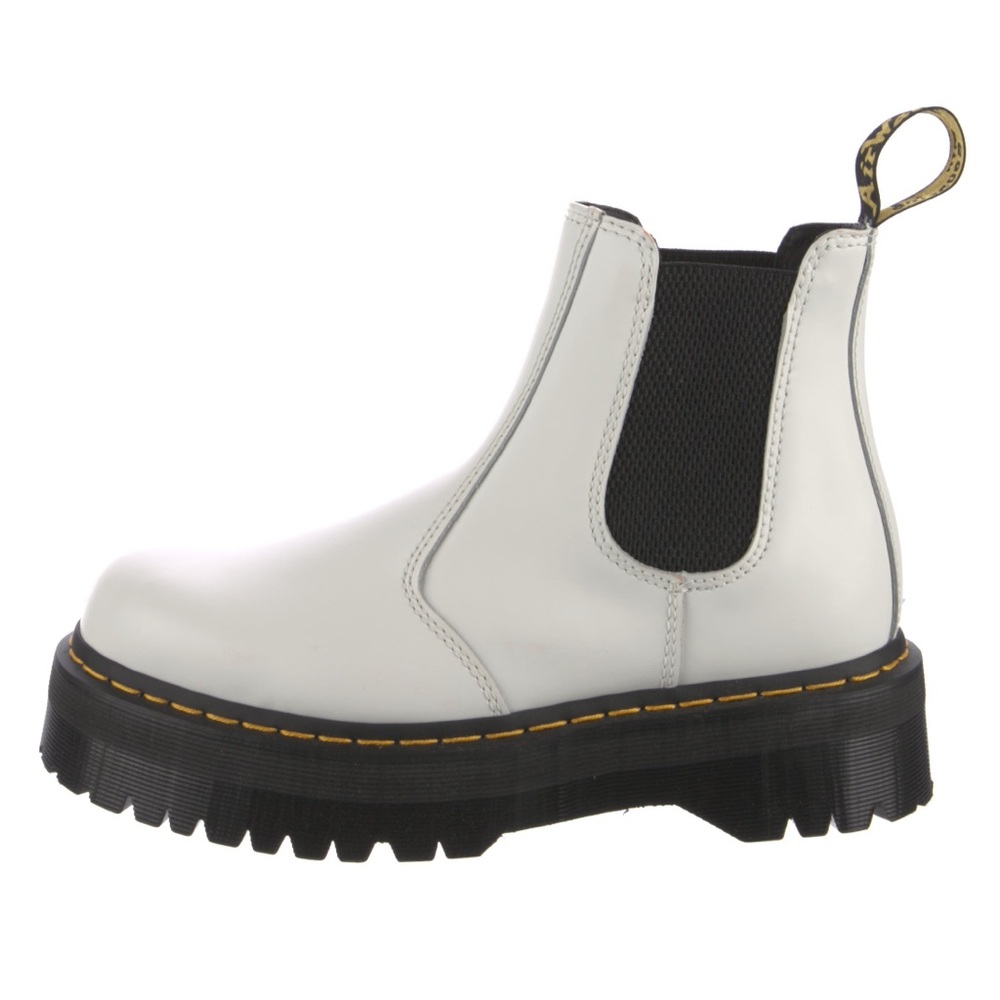 Dr. Martens White Leather Chelsea Lug Sole Ankle Boots